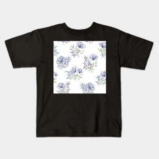 Purple roses romantic watercolor bouquets. Translucent spring flowers composition Kids T-Shirt